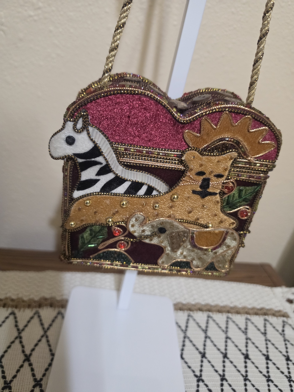 Vintage Mary Frances Hand-Beaded "Safari Zoo" Novelty Box Purse Handbag
